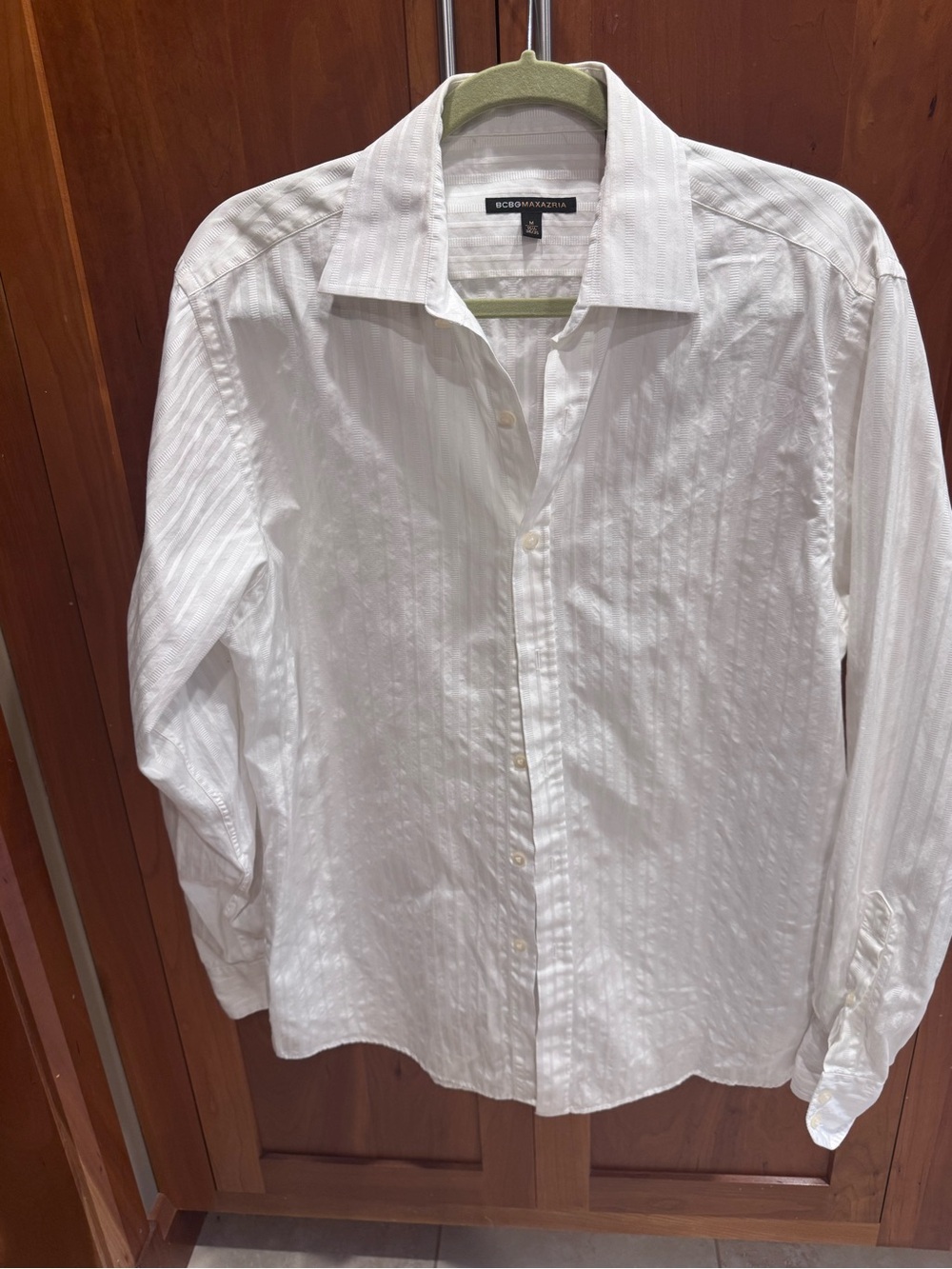 BCBGMaxAzria White Subtle-Stripe Dress Shirt